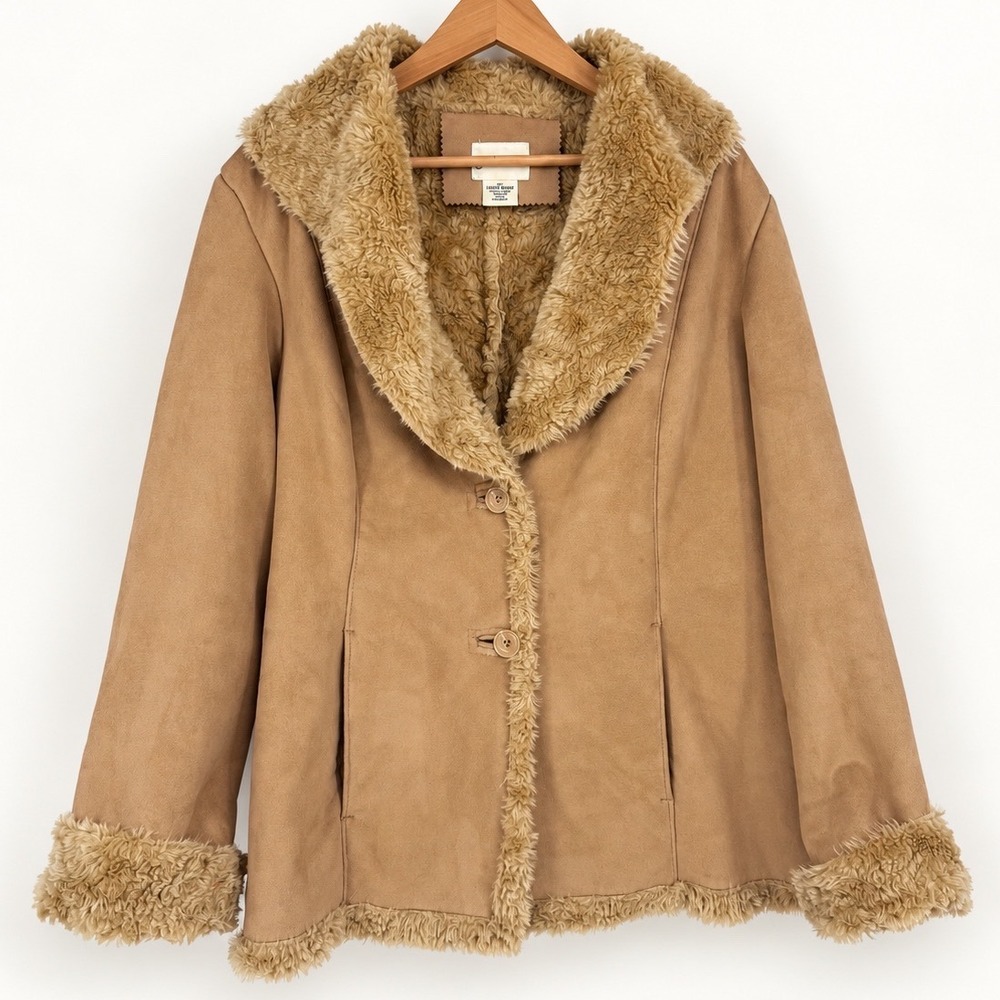 Vintage St Johns Bay Womens XL Faux Suede & Fur Trim Jacket Penny Lane Hippie